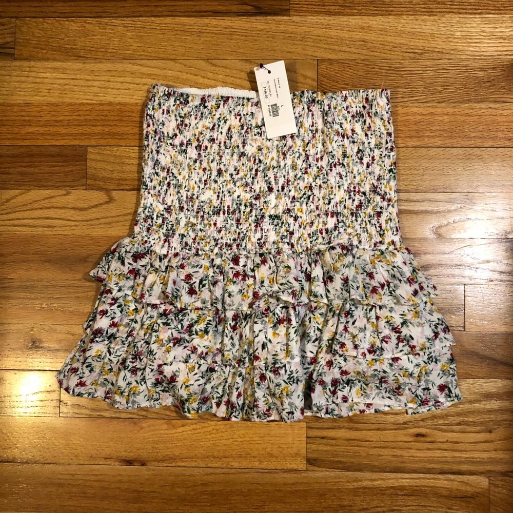 NWT WOMENS KYLE BY ALENE TOO WHITE RED GREEN FLORAL SMOCKED SKIRT L *